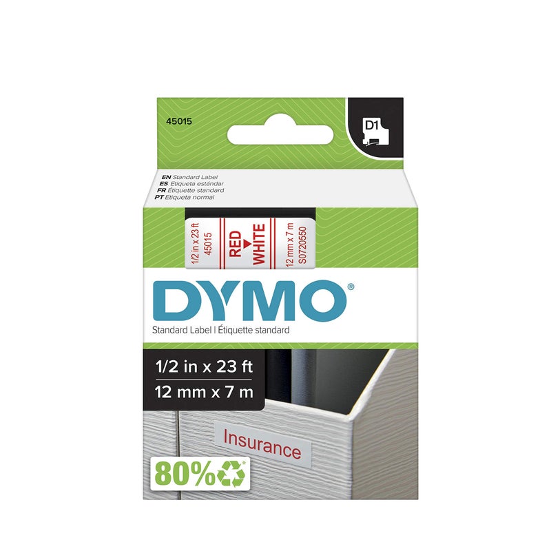 DYMO Standard D1 43610 Labeling Tape (Black Print on Clear Tape, 1/4'' W x 23' L, 1 Cartridge), DYMO Authentic - Image 1